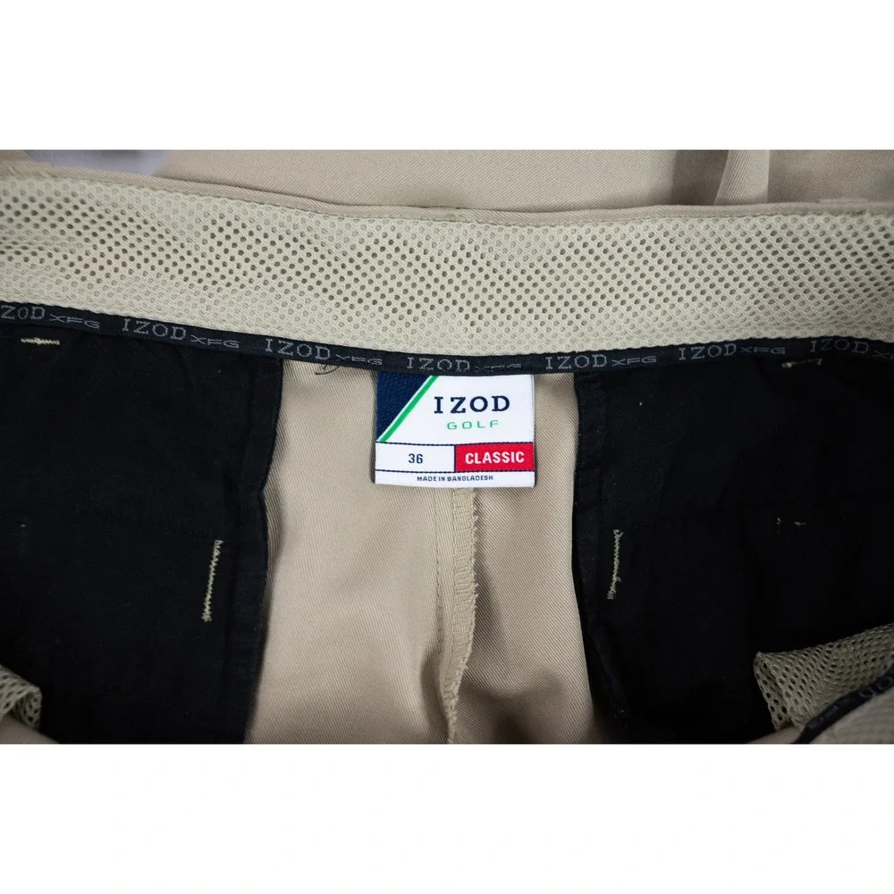 IZOD‎ Golf Shorts Mens 36 Tan Excellent Classic Fit Khaki Cargo Zipper Pocket